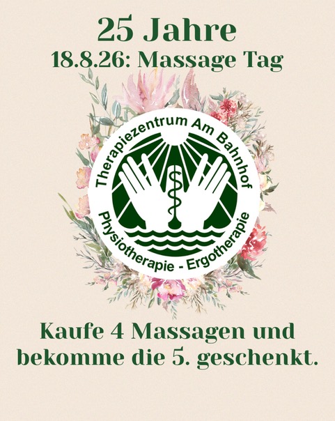 18.08.2026 Massage Tag 18.08.2026 Massage Tag: Kaufe 4 Massagen und bekomme die 5. geschenkt.
